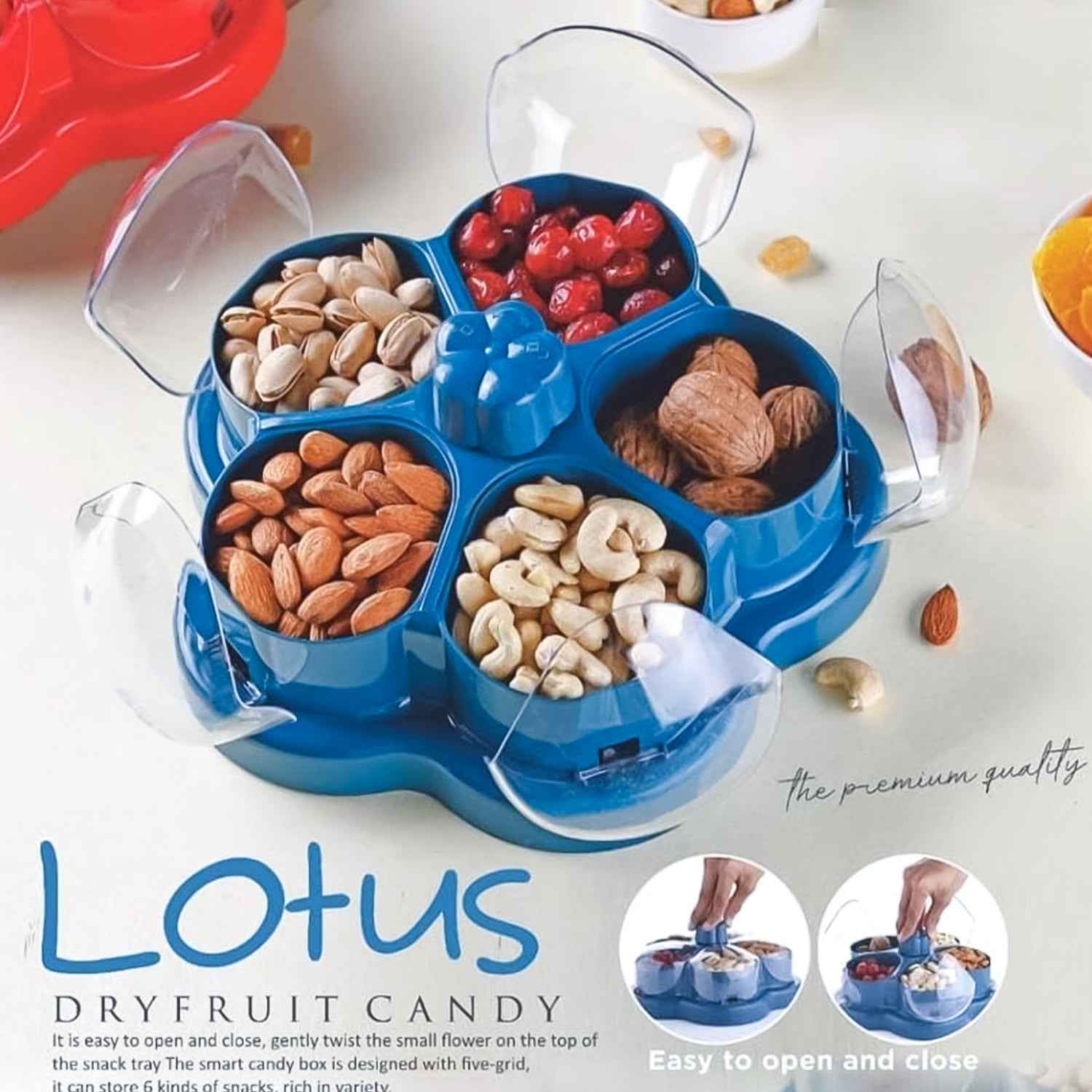 Lotus Shape Rotating Dry Fruit  Snack Organizer Box With Compartments (1 Pc)