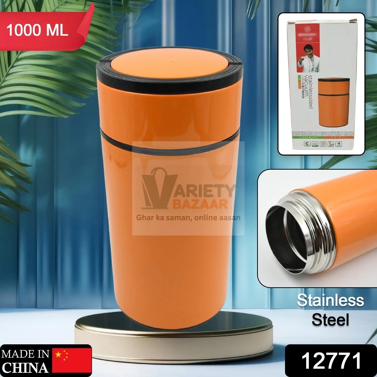 Stainless Steel Water Bottle With Foldable Spoon & Handle Easy to carry, Leak Proof, Rust Proof, Hot & Cold Drinks, Gym Sipper BPA Free Food Grade Quality, Steel fridge Bottle For office / Gym / School Travel Sahayak
