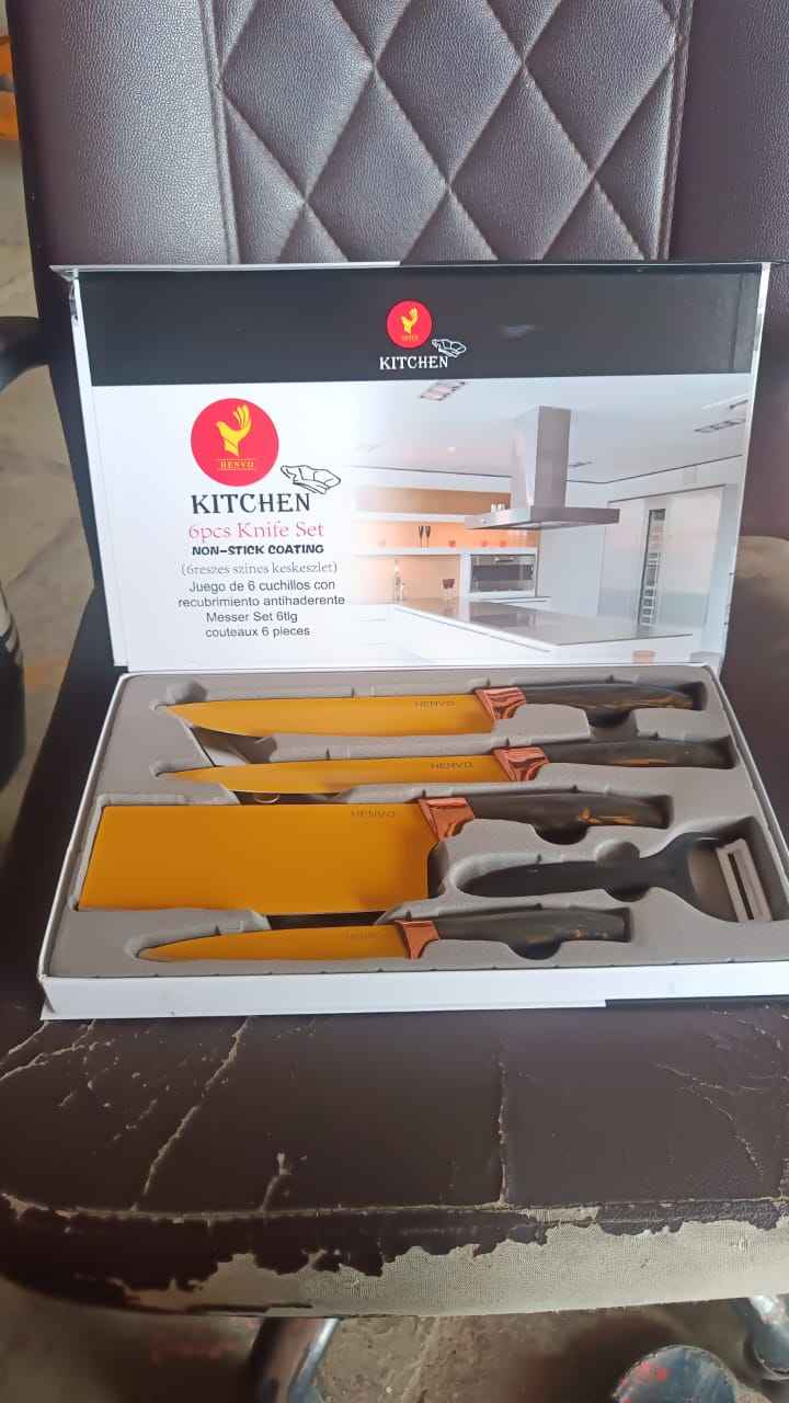 6 Pcs Professional Kitchen Knife Set with Chef Knives, Cleaver, Peeler & Scissors