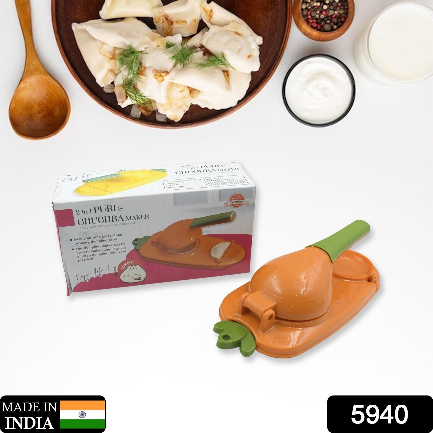 5940 2 in 1 Dumpling Maker, Kitchen Dumpling Baking Pastry Making Tool, Manual Artifact for Pressing Dumpling Wrapper Mold Dough Press Maker Travel Sahayak