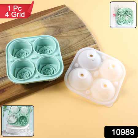 4-grid Rose-shape Ice Cube Tray Mold With Lid