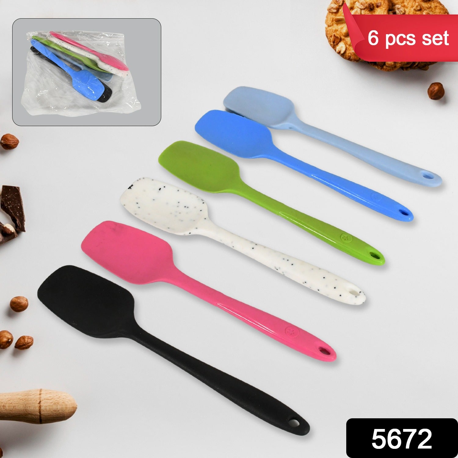 Multipurpose Silicone Spoon, Silicone Basting Spoon Non-Stick Kitchen Utensils Household Gadgets Heat-Resistant Non Stick Spoons Kitchen Cookware Items For Cooking and Baking (6 Pcs Set) travel sahayak