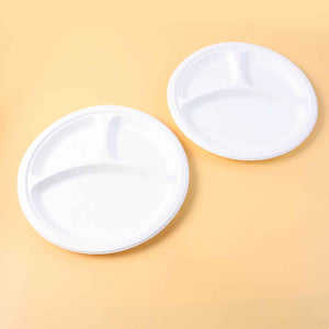 Freshee 10 Inch 3-compartment Round Compostable Bagasse Plate (10 Pc)