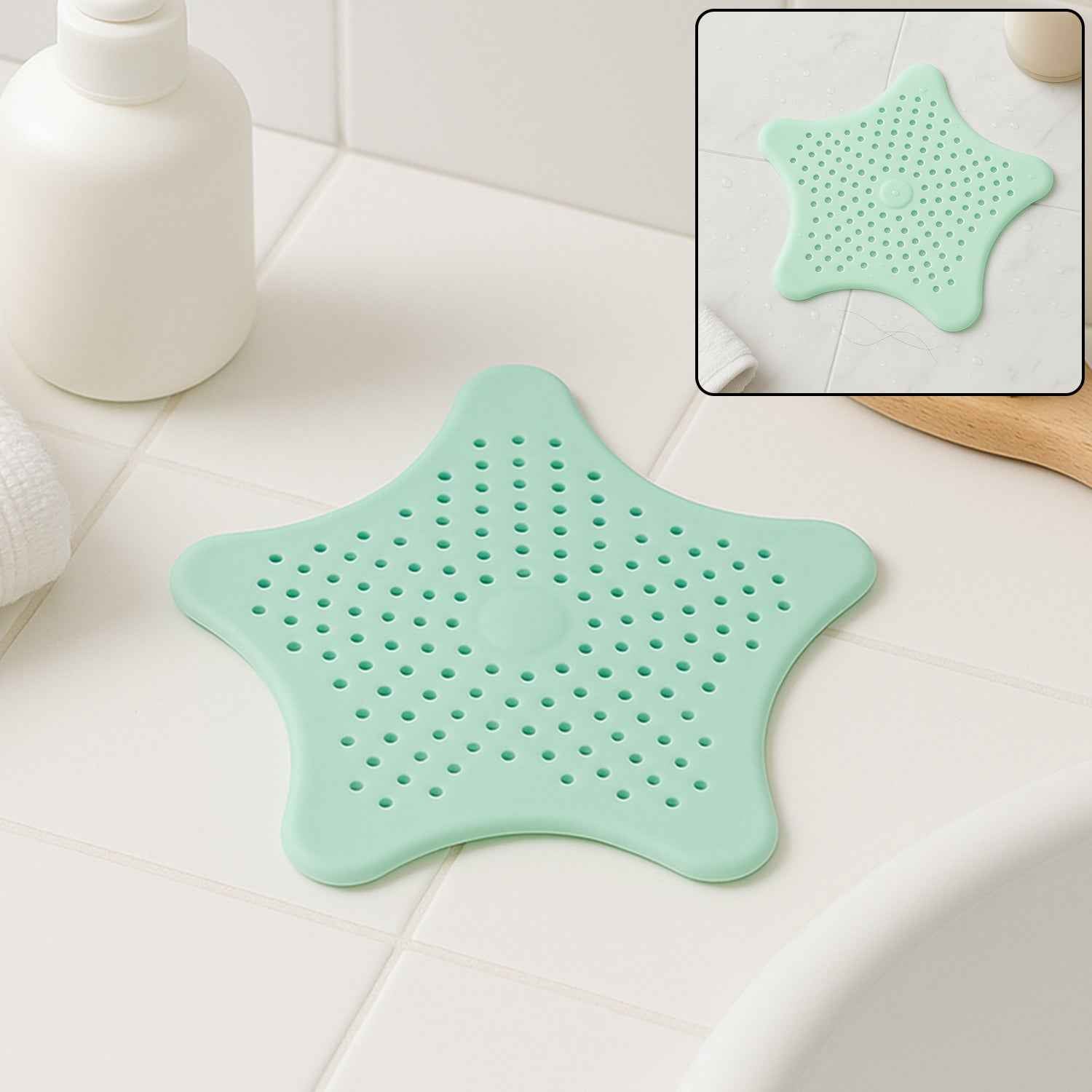 Mint Green Silicone Star Shaped Sink Filter Bathroom Hair Catcher Drain Strainers For Basin