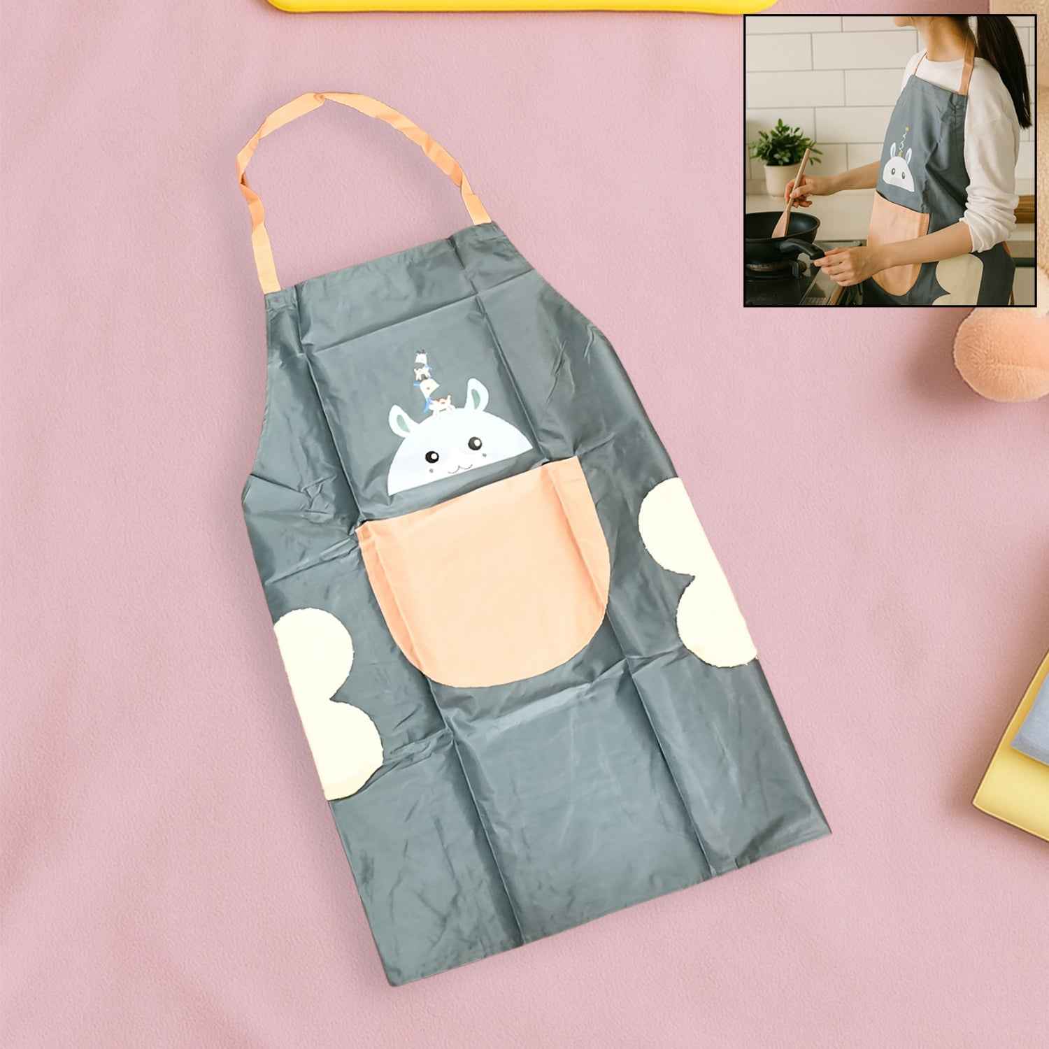 Cute Cartoon Animal Design Kitchen Apron (1 Pc)