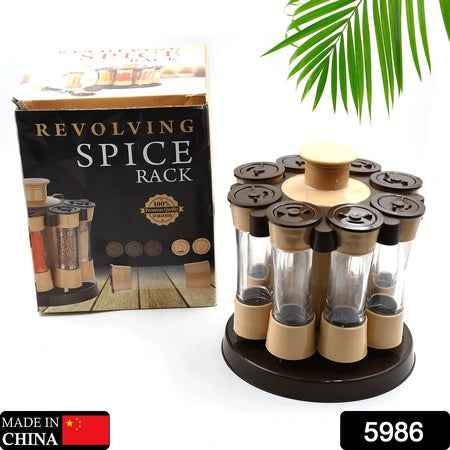5986  360 Revolving Spice Rack For Kitchen And Dining Table 8 Spice Jars With 120 Ml Condiment Set Herb Seasoning Organizer