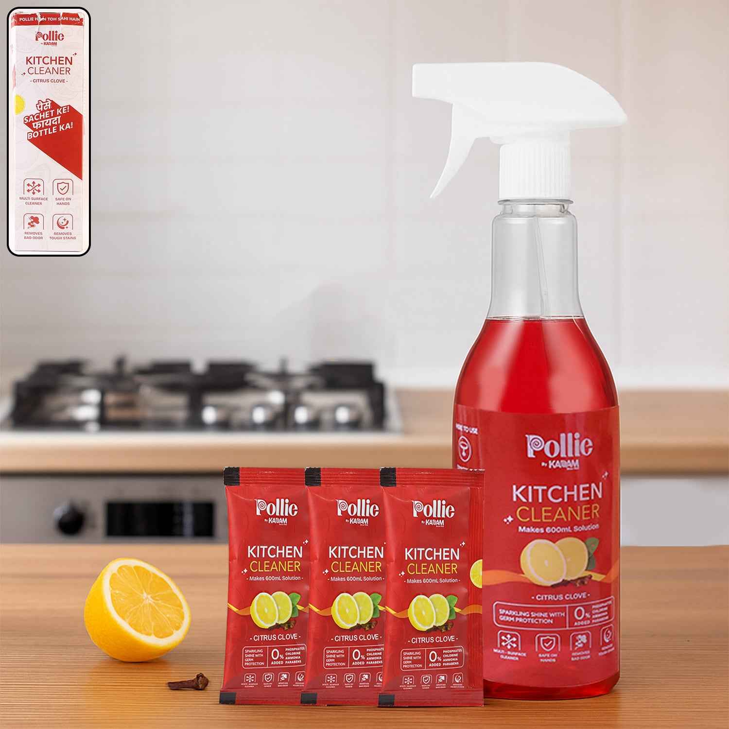 Pollic Kadam Concentrated Kitchen Surface Cleaner Refill Kit With Spray Bottle