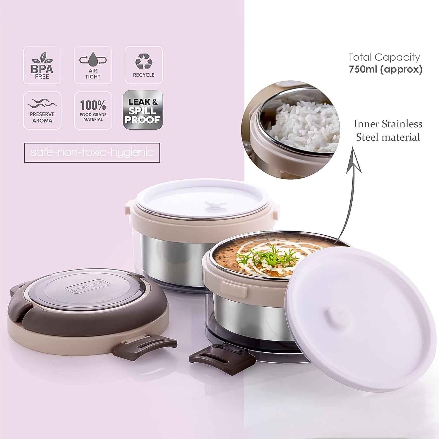 Ganesh Steko-2 Double Layer Stainless Steel Insulated Lunch Box Set