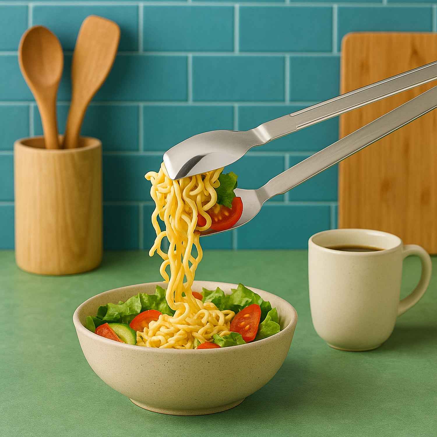 Stainless Steel Multipurpose Serving Tong  2-in-1 Pasta  Salad Tong (1 Pc)