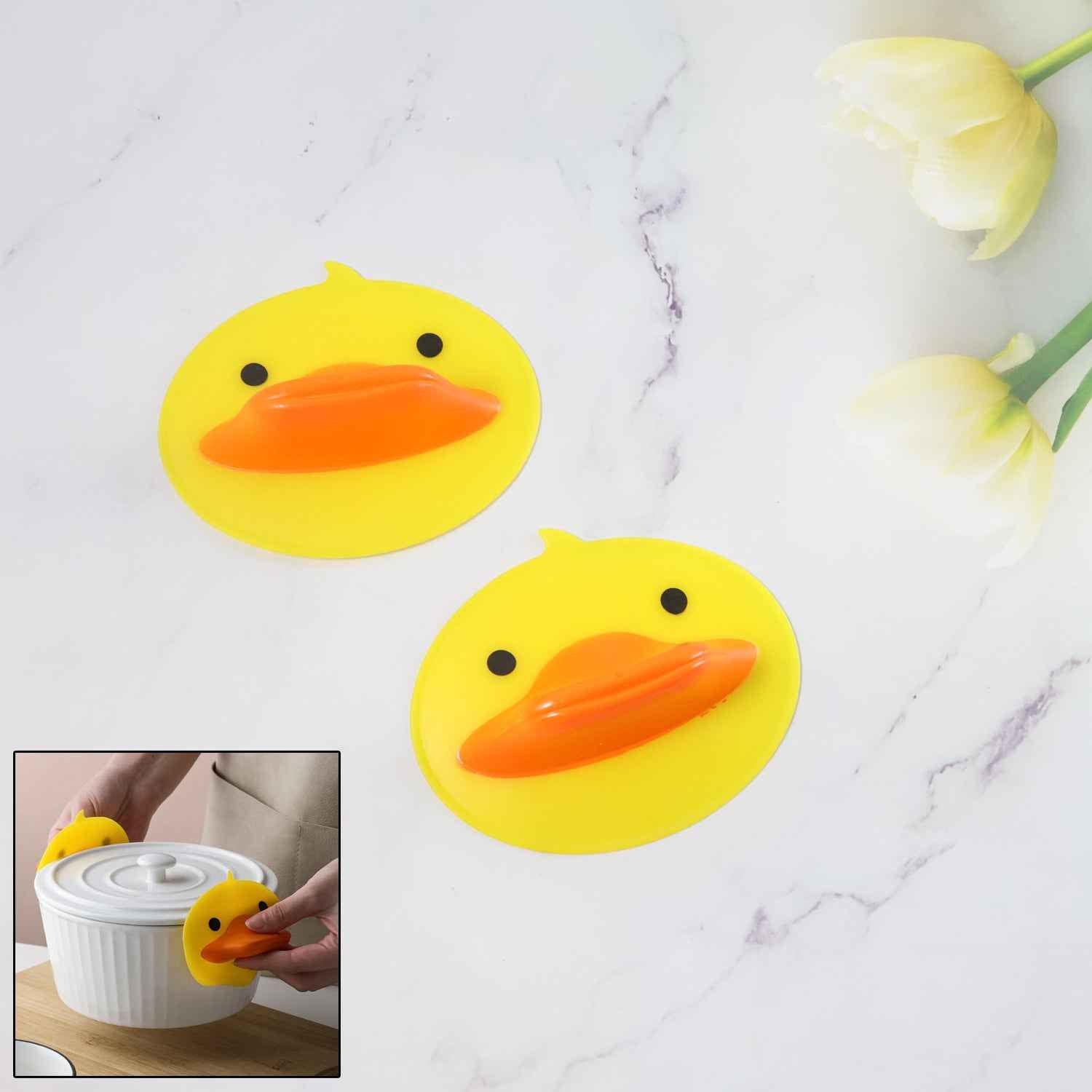 Cute Duck Shape Silicone Hot Pot Holder (2 Pc)