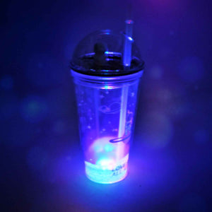 6883b  Led Glow Light Design Printed Insulated Double Wall Plastic Tumbler Cups With Straws 13oz Theming Astronaut In Space Travel Tumbler Freezer Mug Drinking Cups For Boys And Girls Schooltuitiongym Picnic (Pack Of 1)
