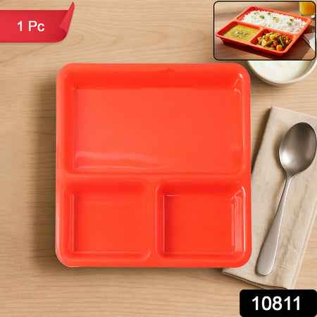 Plastic 3-compartment Rectangular Meal Serving Tray  Plates (1 Pc)