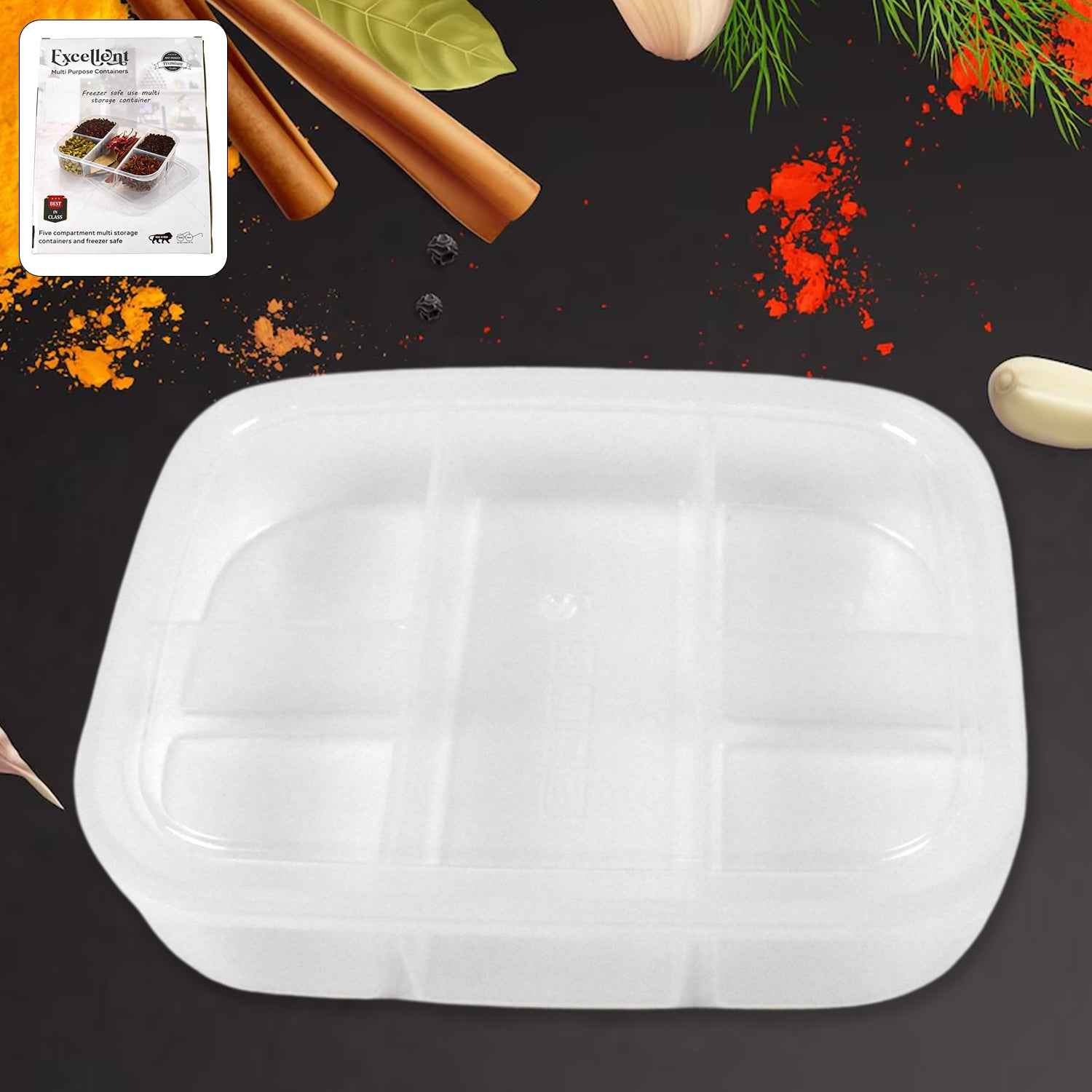 Plastic 5- Compartment Excellent Container Reusable Lunch Box (1 Pc)