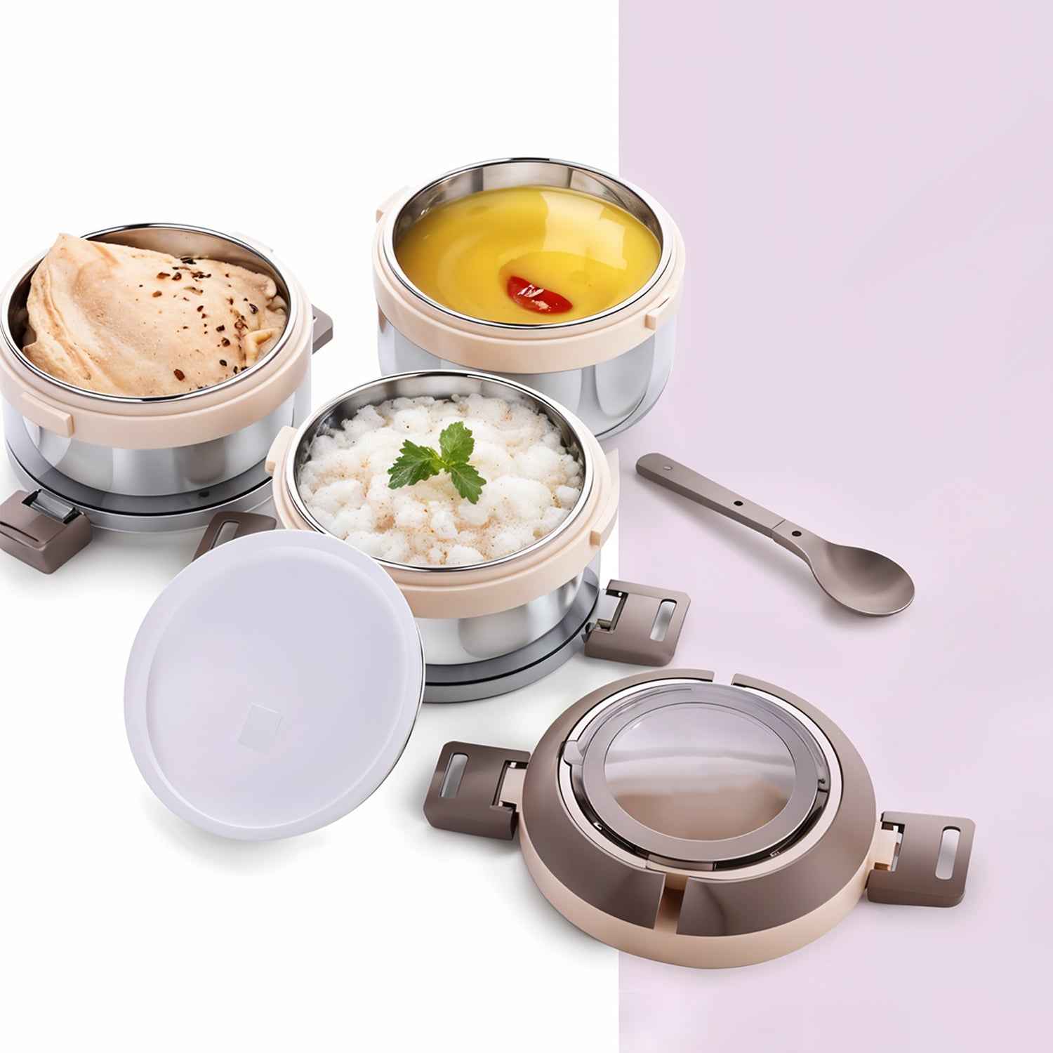 Ganesh Steko-3 Triple Layer Stainless Steel Insulated Lunch Box Set