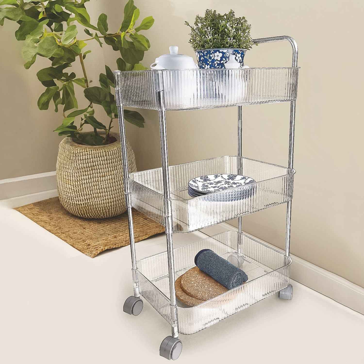 Apex Sapphire 3-layer Multipurpose Storage Trolley With Wheels