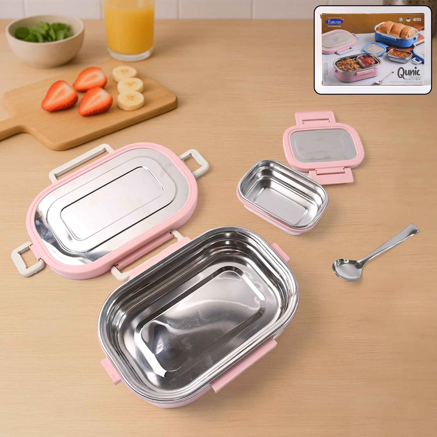 5588 Miracle Carry Lunch Box Microwave Safe Lunch Box With Insulated Bag 2 Compartment Lunch Box (400 Ml  2 Pc)
