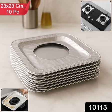 Aluminum Gas Stove Burner Protector Covers (10 Pc  23x23 Cm)