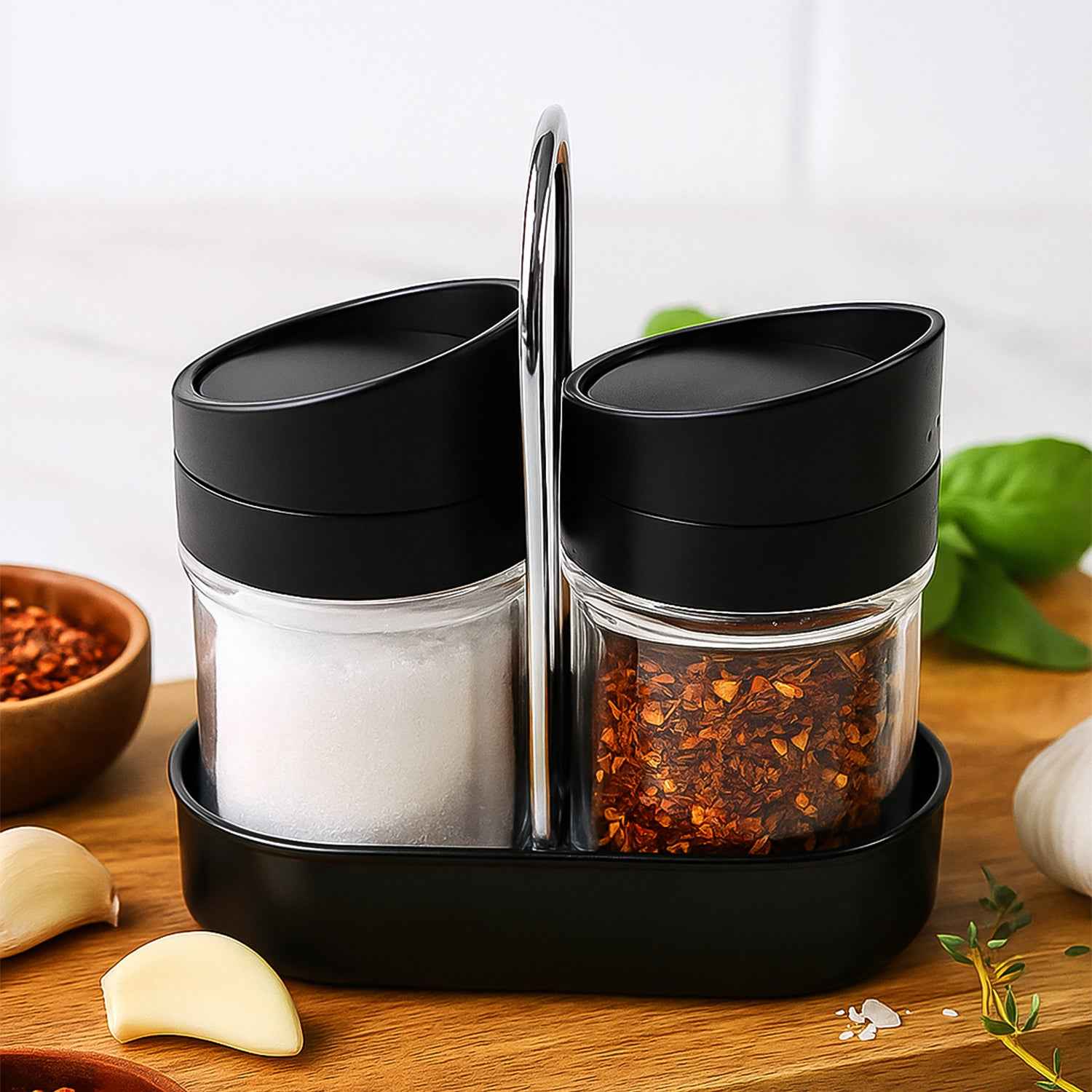 Apex Helix Salt N Pepper 2-piece Plastic Jar Set With Stand