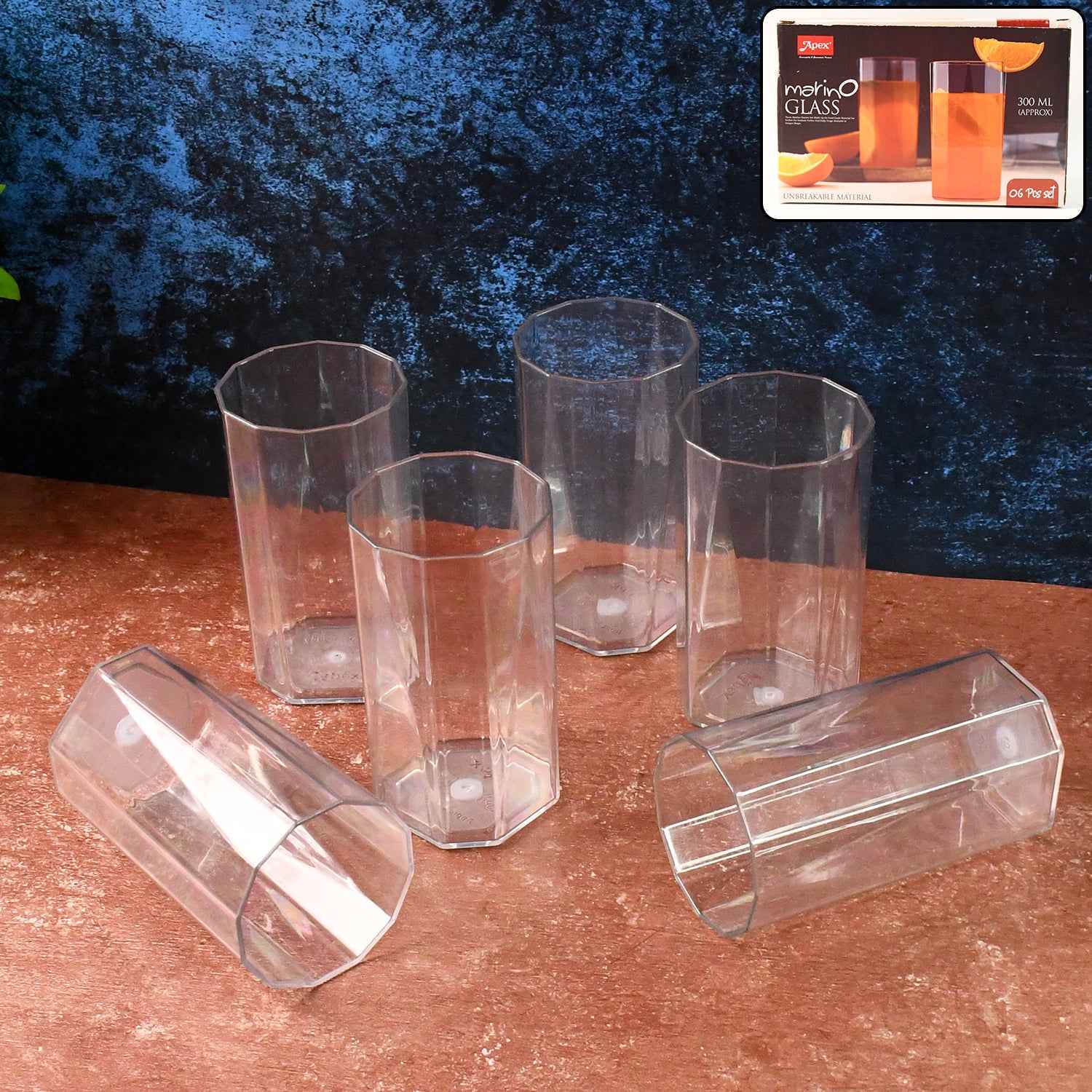 Apex Merino N Glass Unbreakable Plastic Drinking Glass Set (6pc300ml) Approx