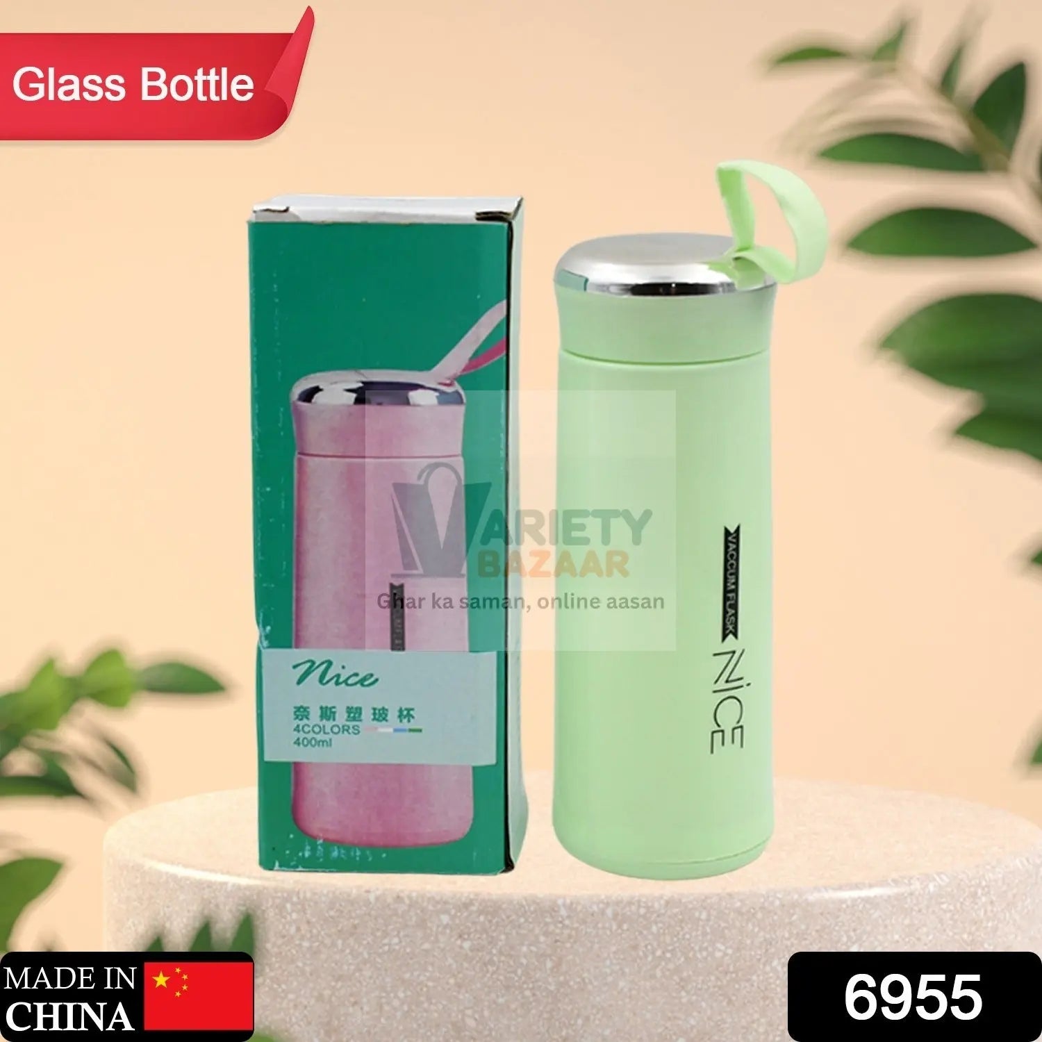 BPA-free glass water bottle with daily intake markers