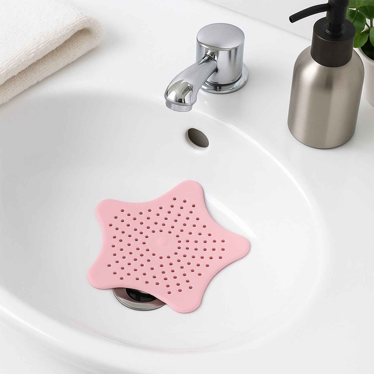 Baby Pink Silicone Star Shaped Sink Filter Bathroom Hair Catcher Drain Strainers For Basin