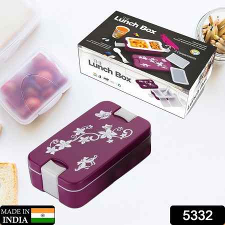 5332 Airtight Lunch Box 2 Compartment Lunch Box Leak Proof Food Grade Material Lunch Box Modern Appearance  Compact Lunch Box With Spoon