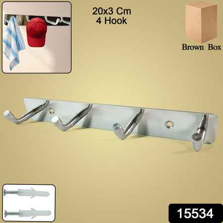 Stainless Steel Wall Mounted Coat 4 Hook Rack (20x3  1 Pc)