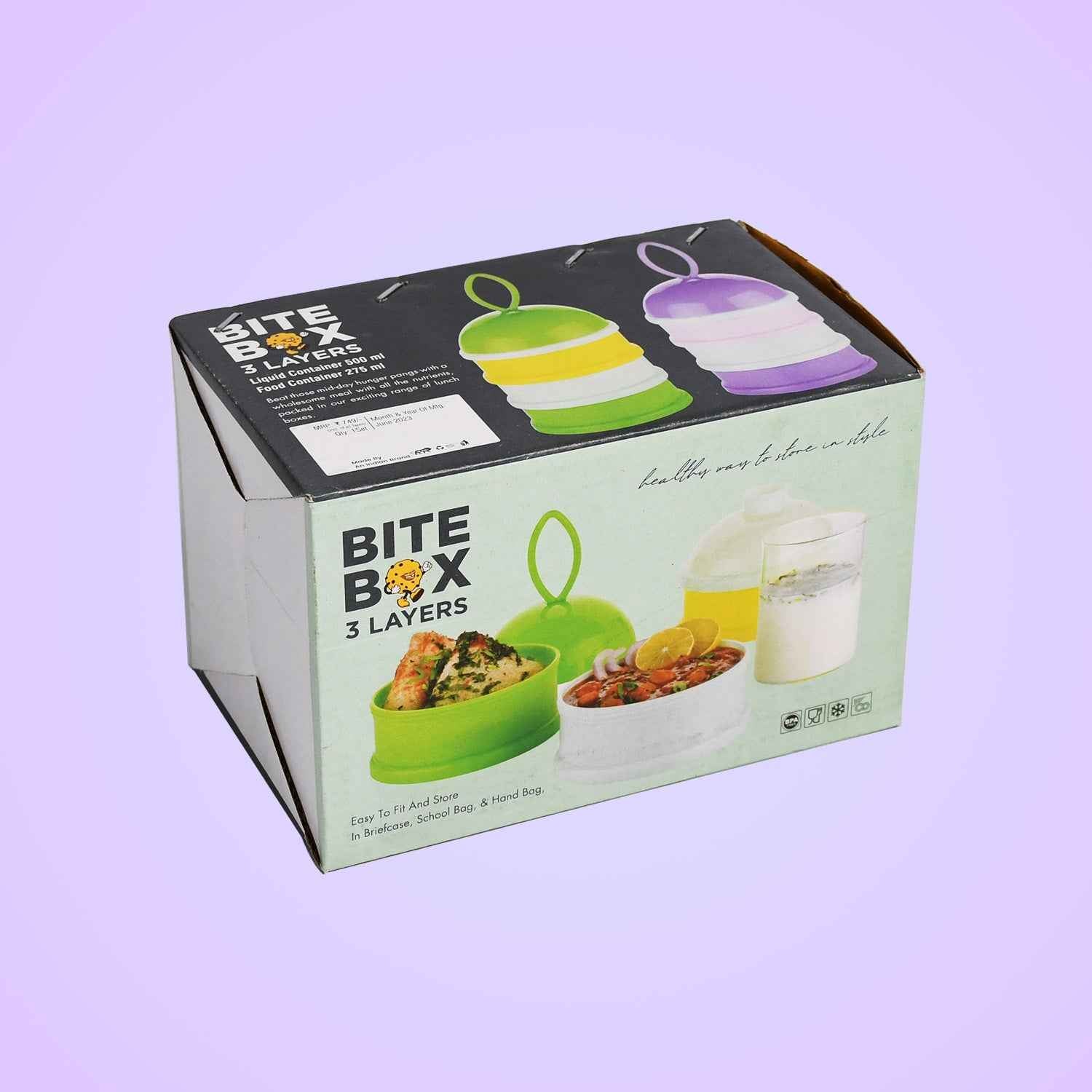 5924a  3 Layer Lunch Box Unique Design Bite Lunch Box With Liquid  Food Container Lunch Box (Green)