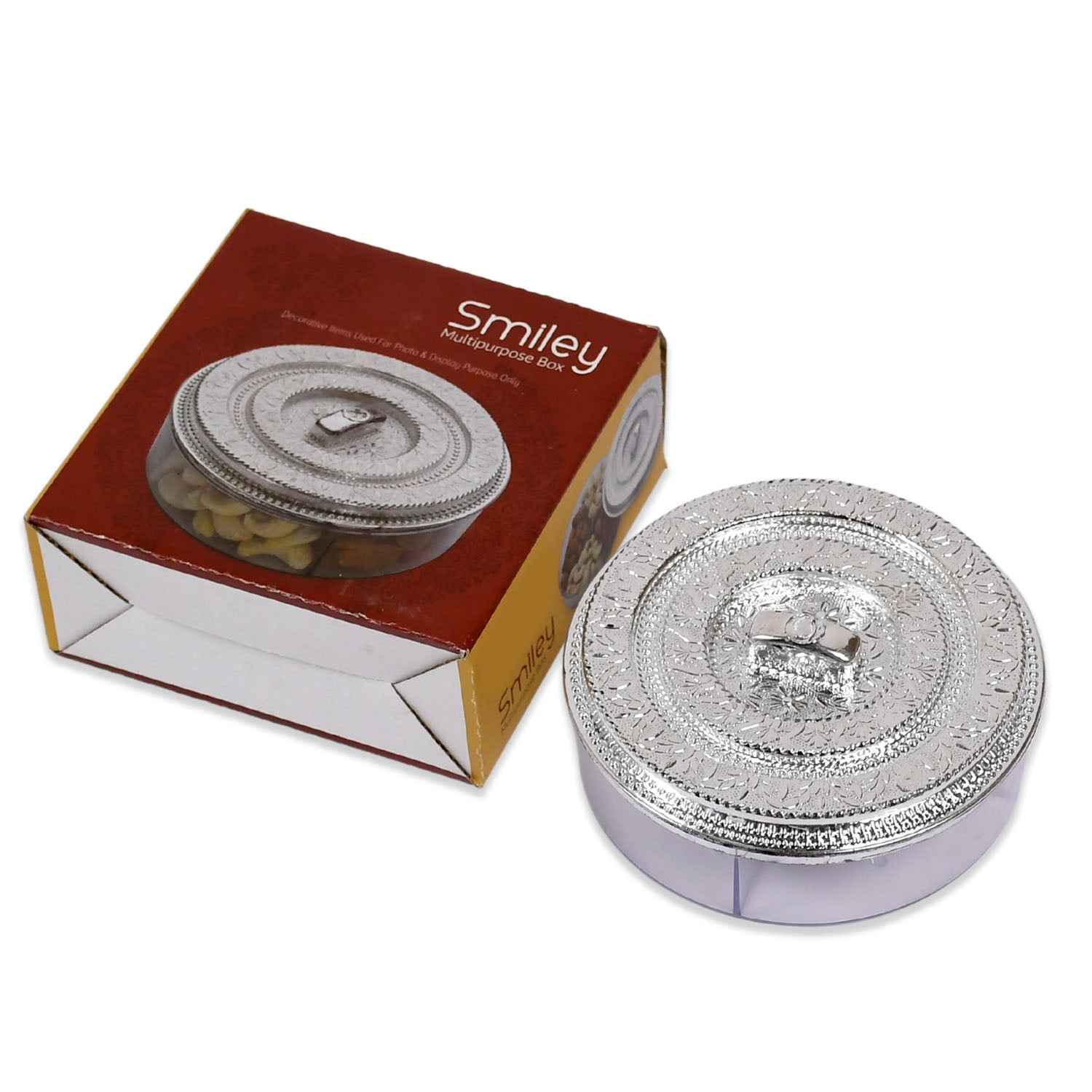 5268 Round Smiley Multi Purpose 4 Compartment Box For Home  Kitchen Use