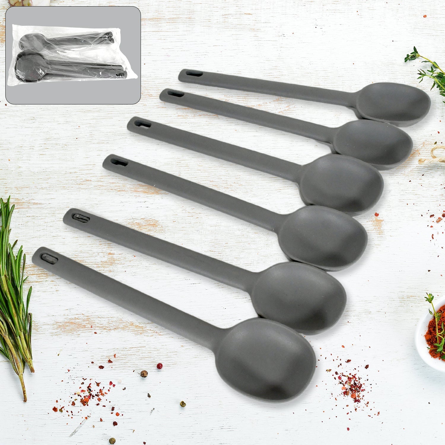 Multipurpose Silicone Spoon, Silicone Basting Spoon Non-Stick Kitchen Utensils Household Gadgets Heat-Resistant Non Stick Spoons Kitchen Cookware Items For Cooking and Baking (6 Pcs Set) Variety Bazaar