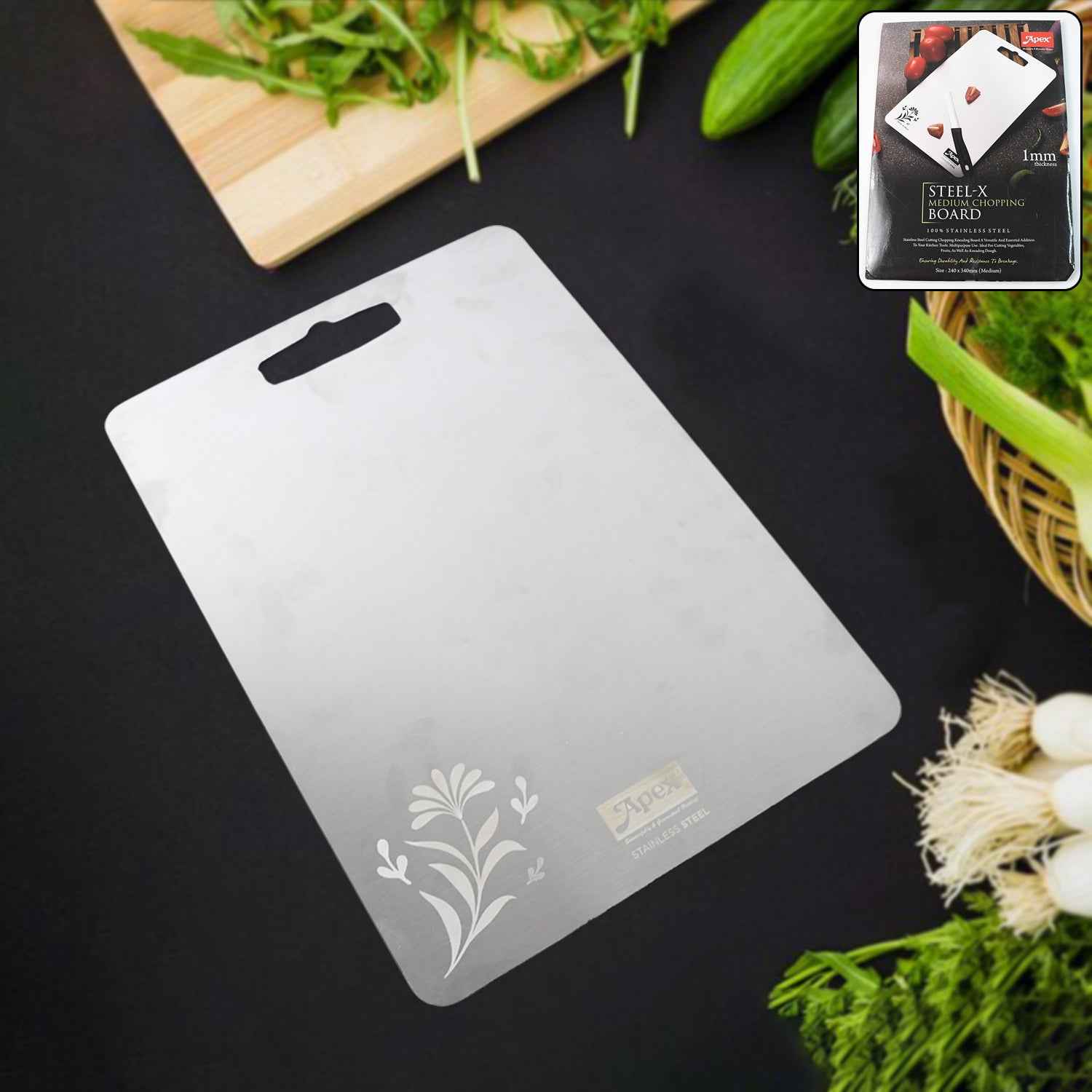 Apex Steel-x Stainless Steel Medium Chopping Board