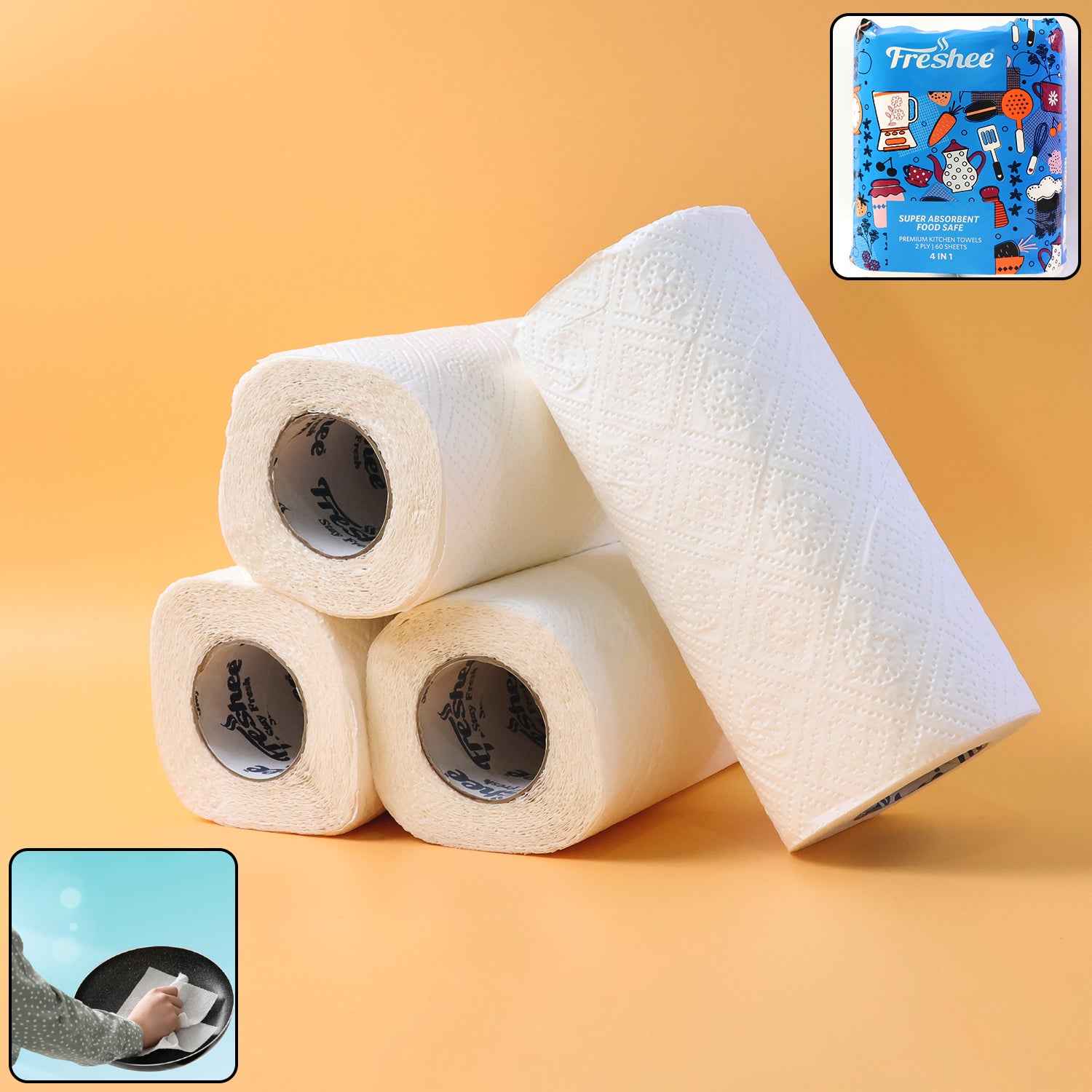 Freshee Super-absorbent Kitchen Roll 4-in-1 Paper Towels (4 Rolls  60 Sheets  240 Sheets)