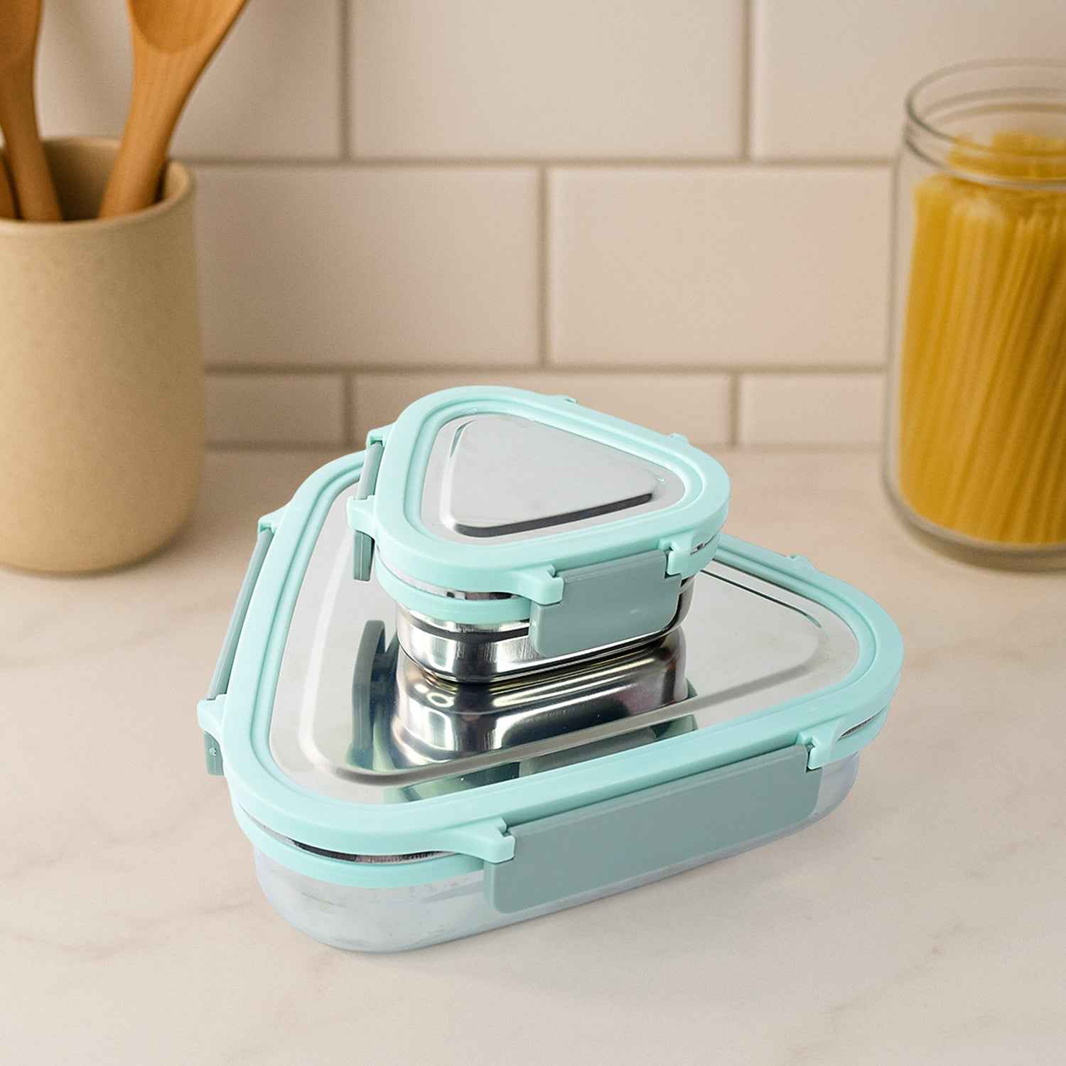 Ganesh Trinity 2-piece Stainless Steel Triangle Lunch Box Set