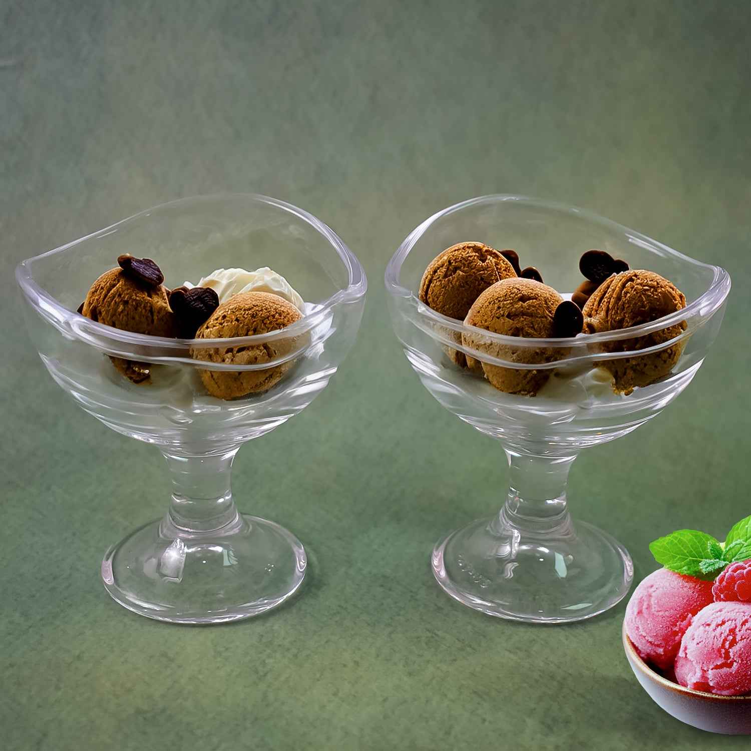 Glass Footed Dessert Bowl Ice Cream Cup (2 Pcs Set)