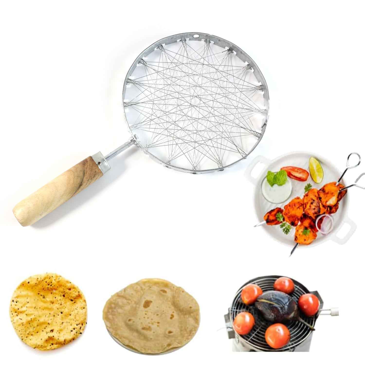 Stainless Steel Wire Skimmer With Wooden Handle (1 Pc)