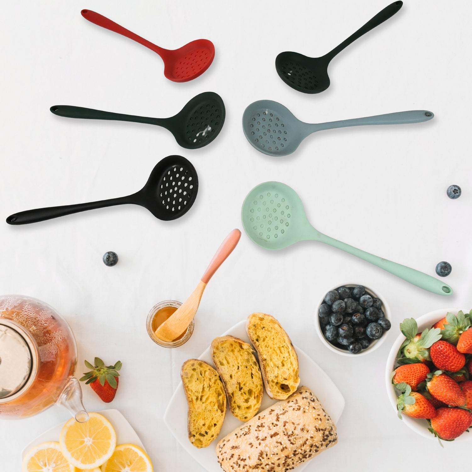 Multipurpose Silicone Spoon, Silicone Basting Spoon Non-Stick Kitchen Utensils Household Gadgets Heat-Resistant Non Stick Spoons Kitchen Cookware Items For Cooking and Baking (6 Pcs Set) Variety Bazaar